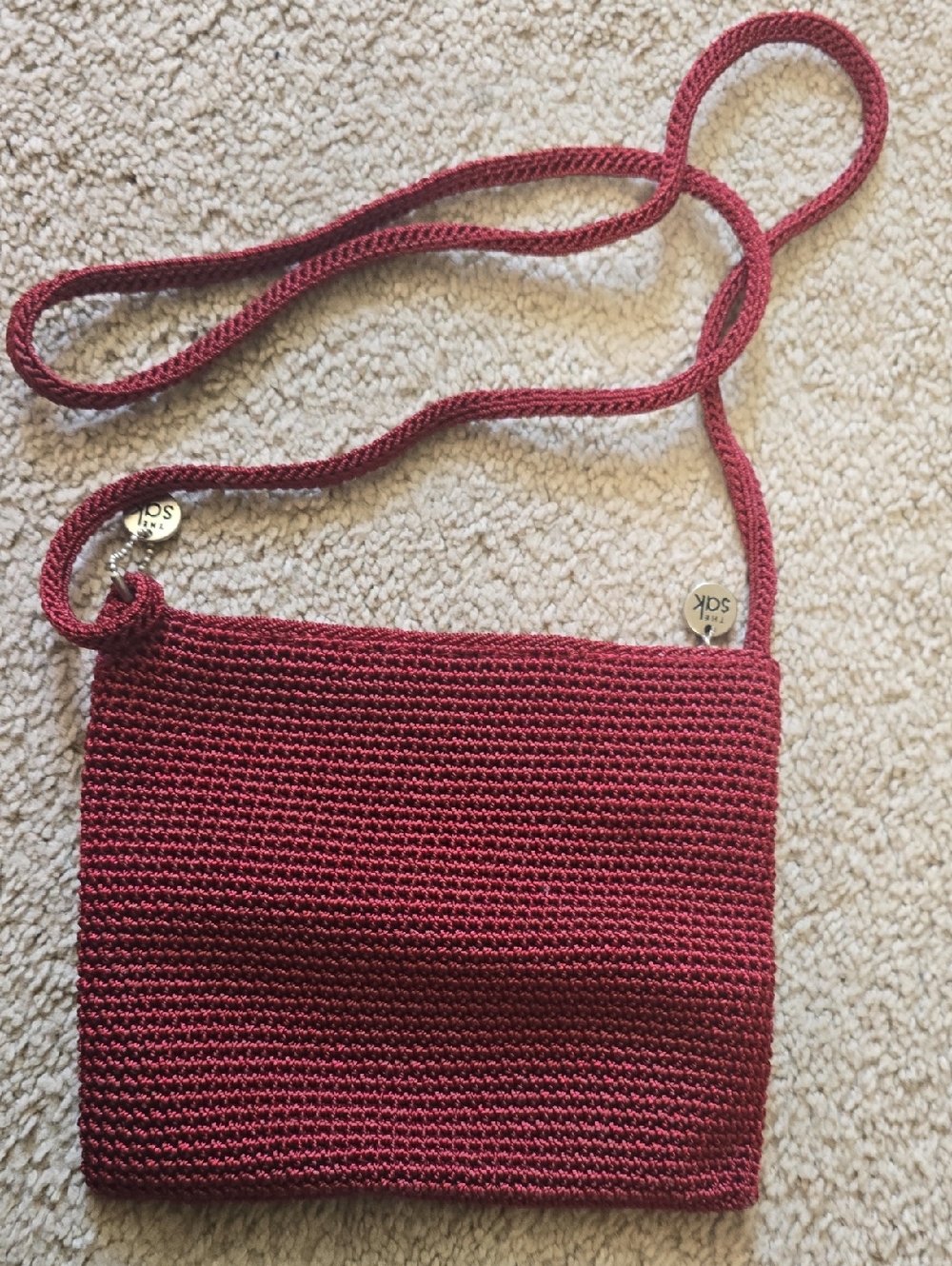 The Sak Crochet Crossbody Bag in Wine 6.5 X 5.5